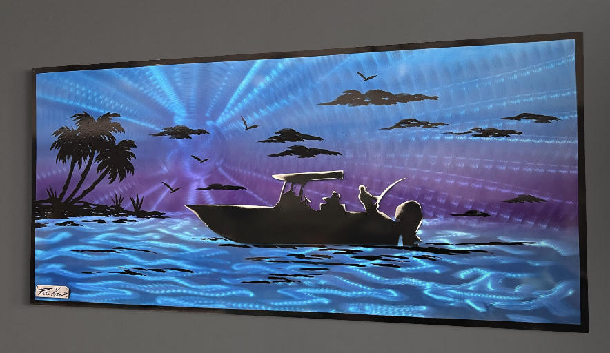 Purple Passion Skis Boating Scene "One Of A Kind" Only One Available Order Now! PETE KOZA METAL ART