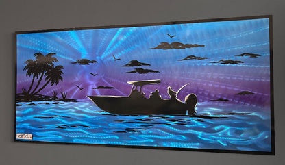 Purple Passion Skis Boating Scene "One Of A Kind" Only One Available Order Now! PETE KOZA METAL ART