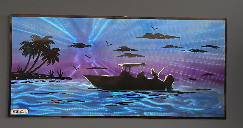 Purple Passion Skis Boating Scene "One Of A Kind" Only One Available Order Now! PETE KOZA METAL ART