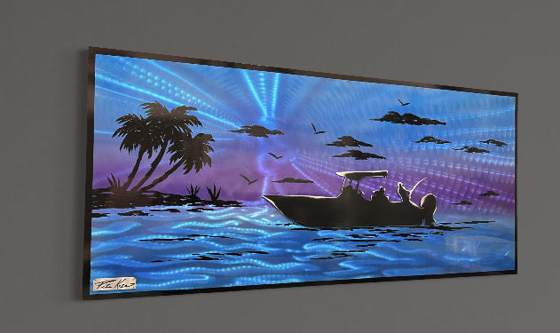 Purple Passion Skis Boating Scene "One Of A Kind" Only One Available Order Now! PETE KOZA METAL ART