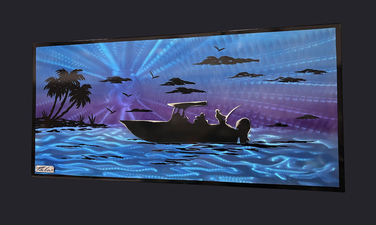 Purple Passion Skis Boating Scene "One Of A Kind" Only One Available Order Now! PETE KOZA METAL ART