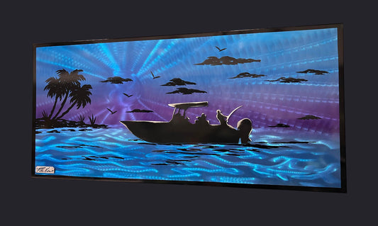 Purple Passion Skis Boating Scene "One Of A Kind" Only One Available Order Now! PETE KOZA METAL ART