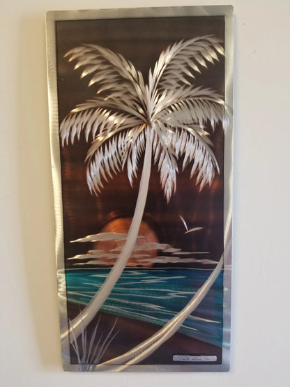 Palm Tree Brown Beach Scene PETE KOZA METAL ART