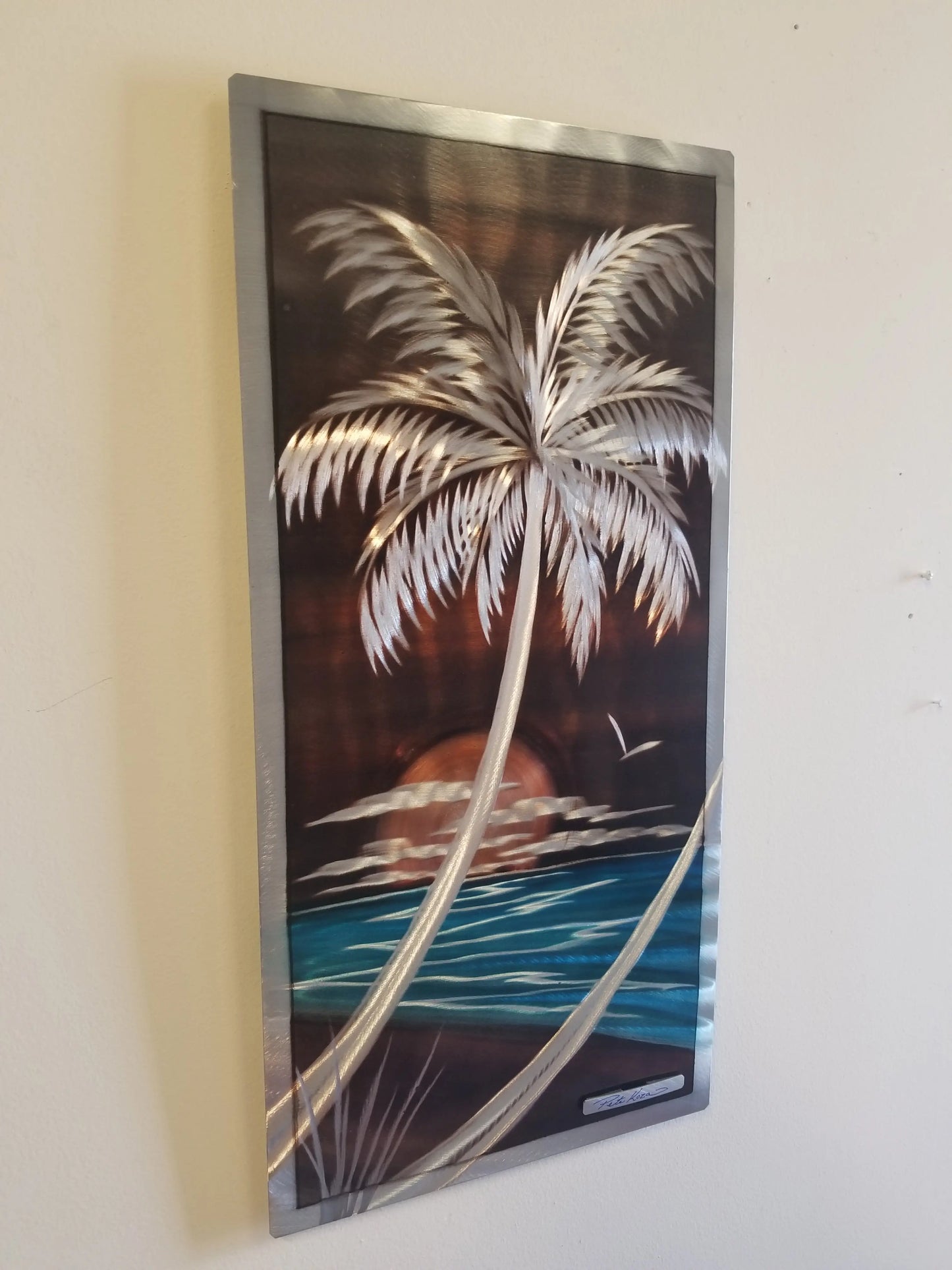 Palm Tree Brown Beach Scene PETE KOZA METAL ART