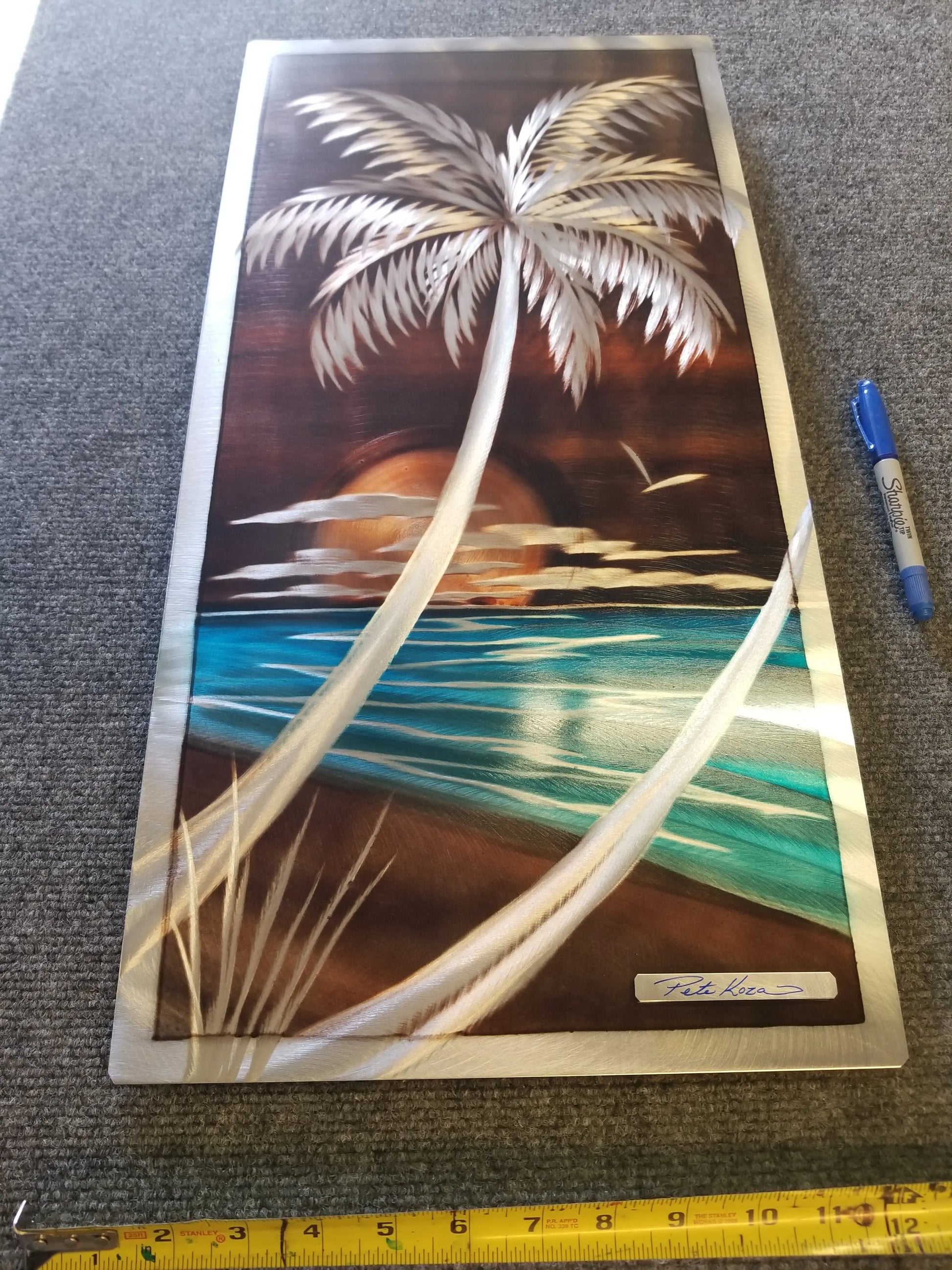 Palm Tree Brown Beach Scene PETE KOZA METAL ART