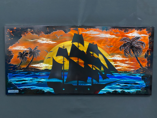 Sunset Priate Ship Palms "One Of A Kind" PETE KOZA METAL ART 2