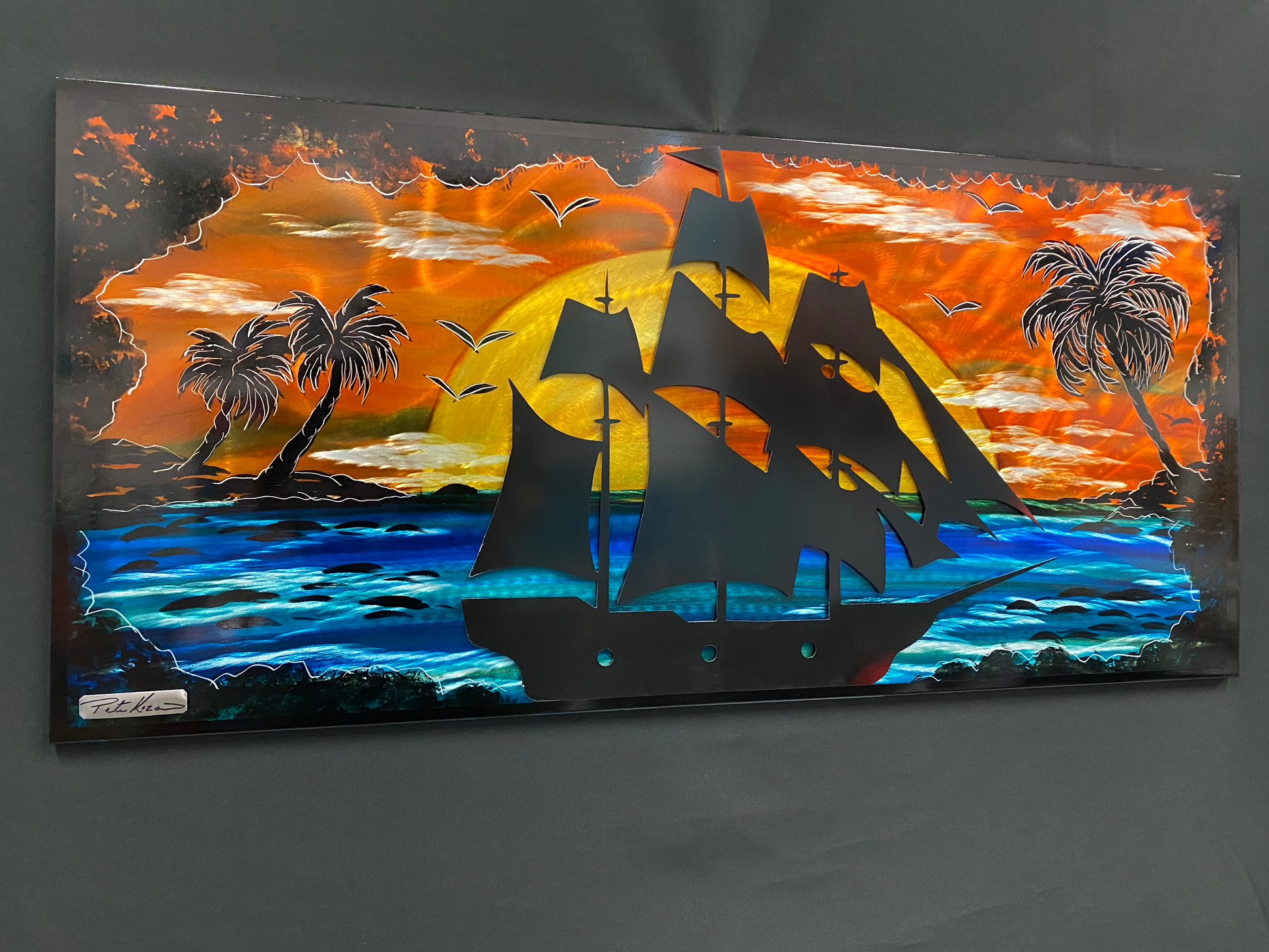 Sunset Priate Ship Palms "One Of A Kind" PETE KOZA METAL ART 2