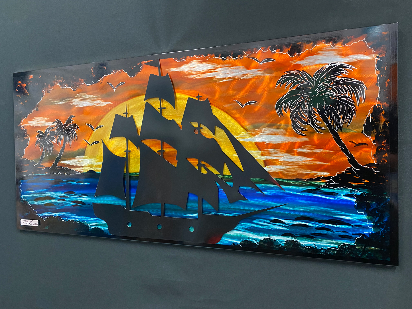 Sunset Priate Ship Palms "One Of A Kind" PETE KOZA METAL ART 2