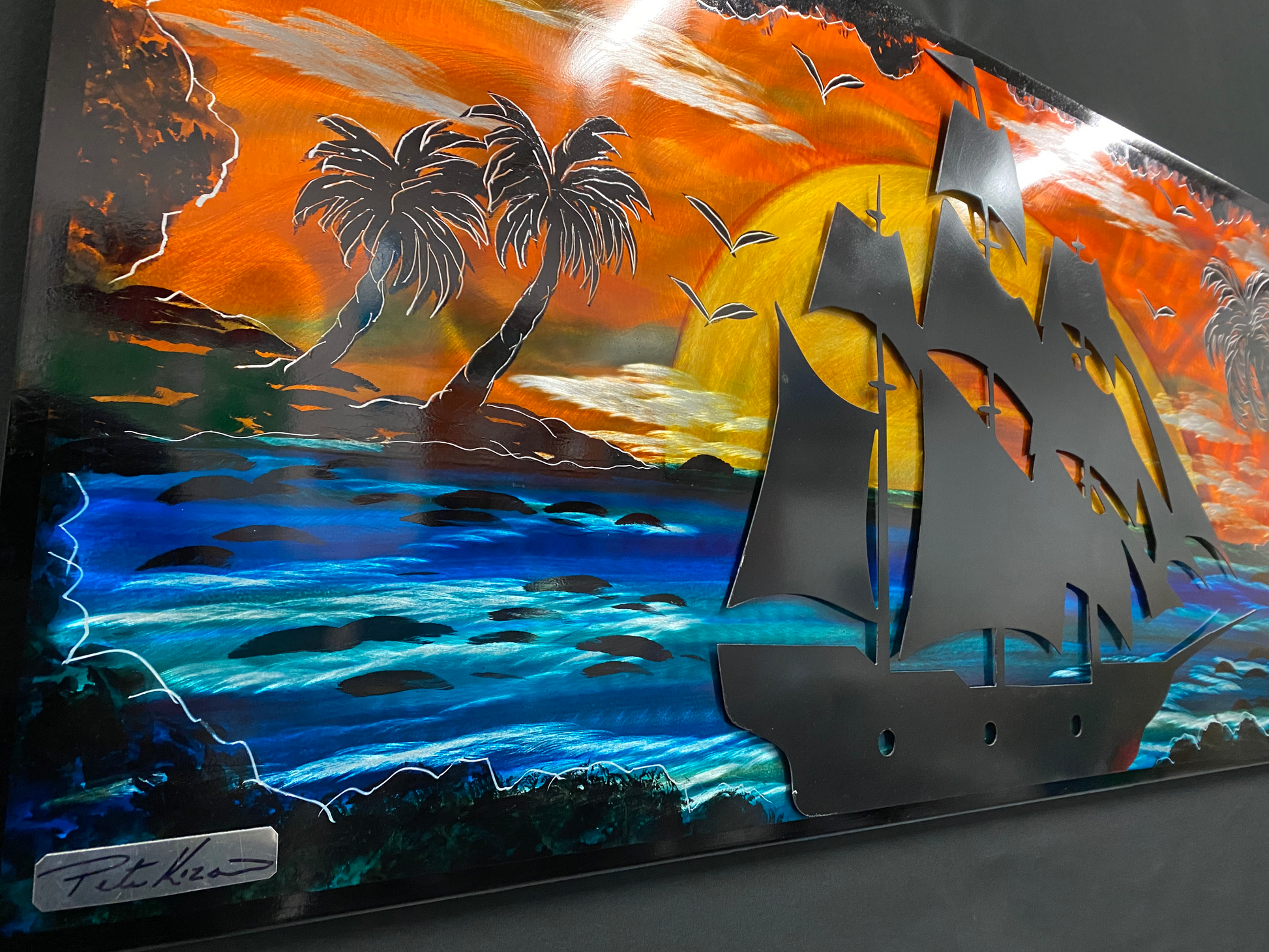 Sunset Priate Ship Palms "One Of A Kind" PETE KOZA METAL ART 2