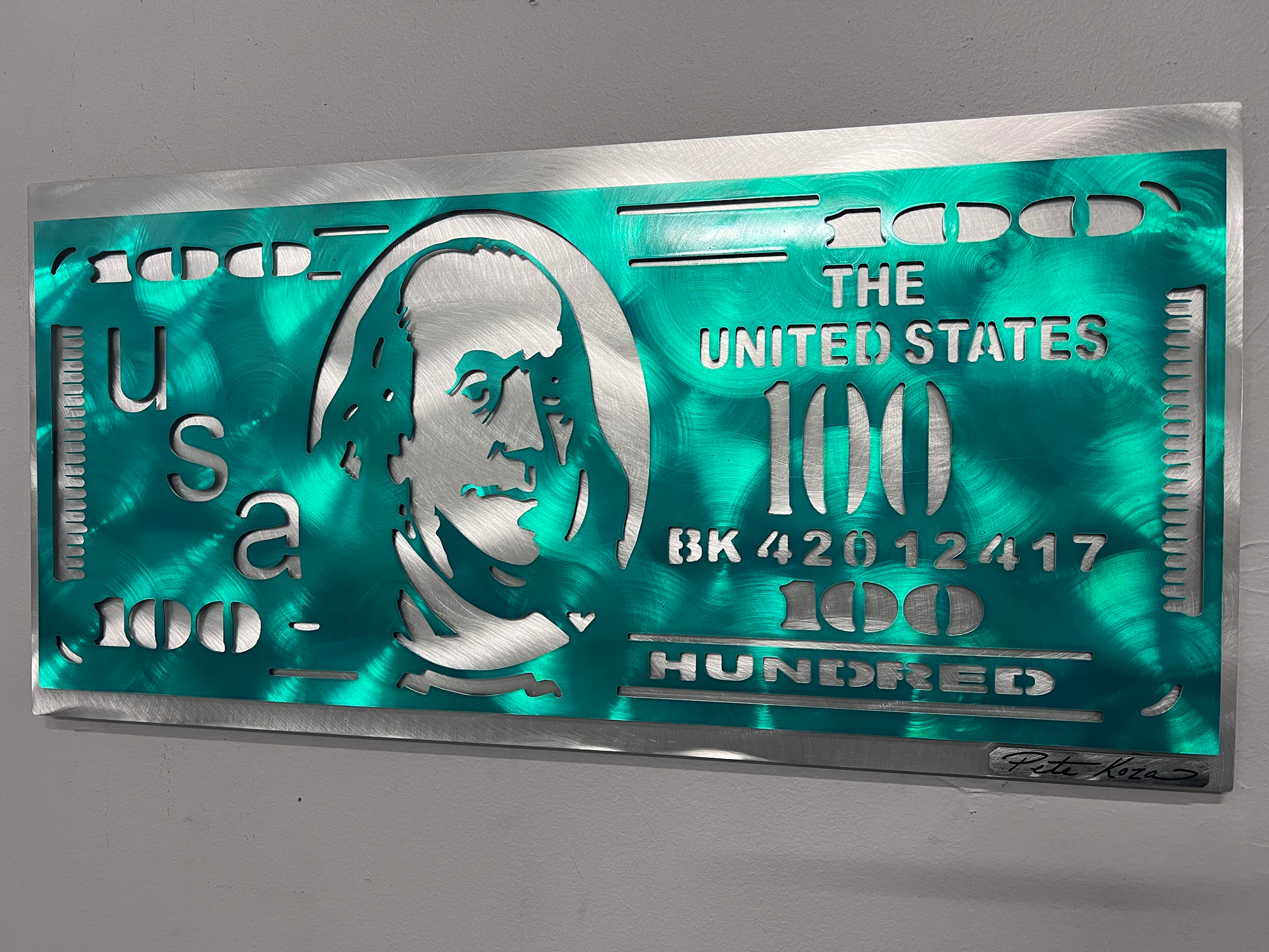 100 Dollar Bill USA V.2 PETE KOZA METAL ART