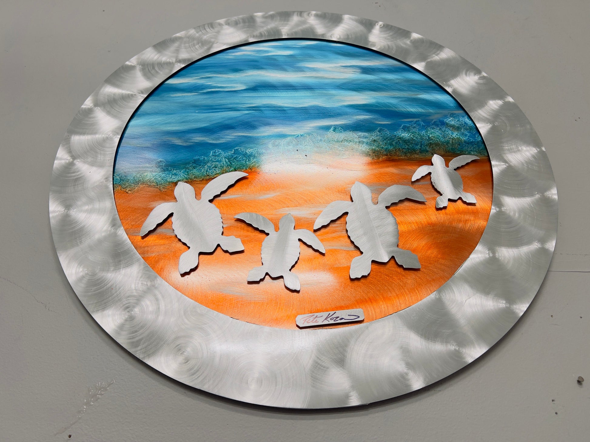 Circle Sea Turtle Scene PETE KOZA METAL ART