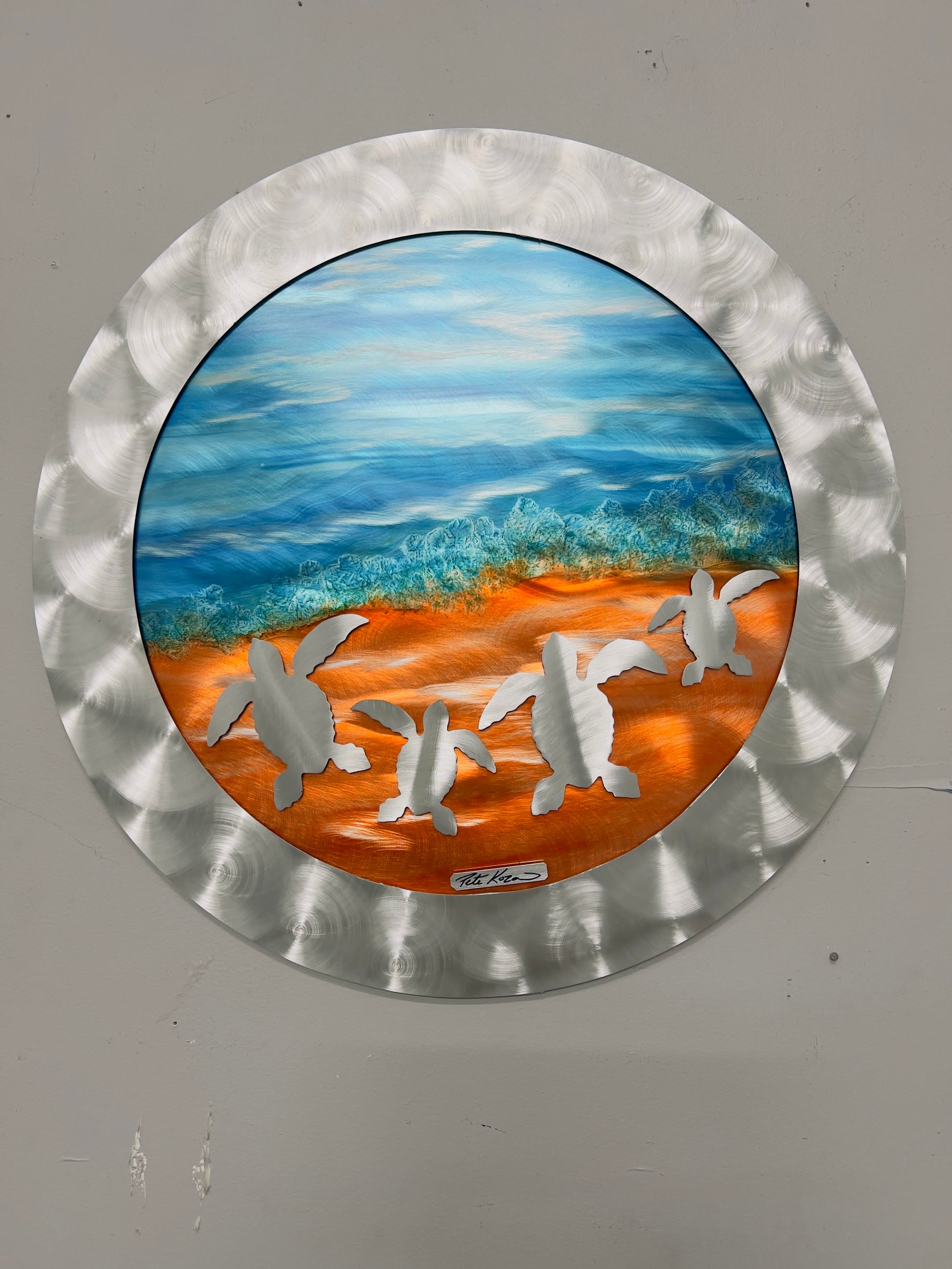 Circle Sea Turtle Scene PETE KOZA METAL ART