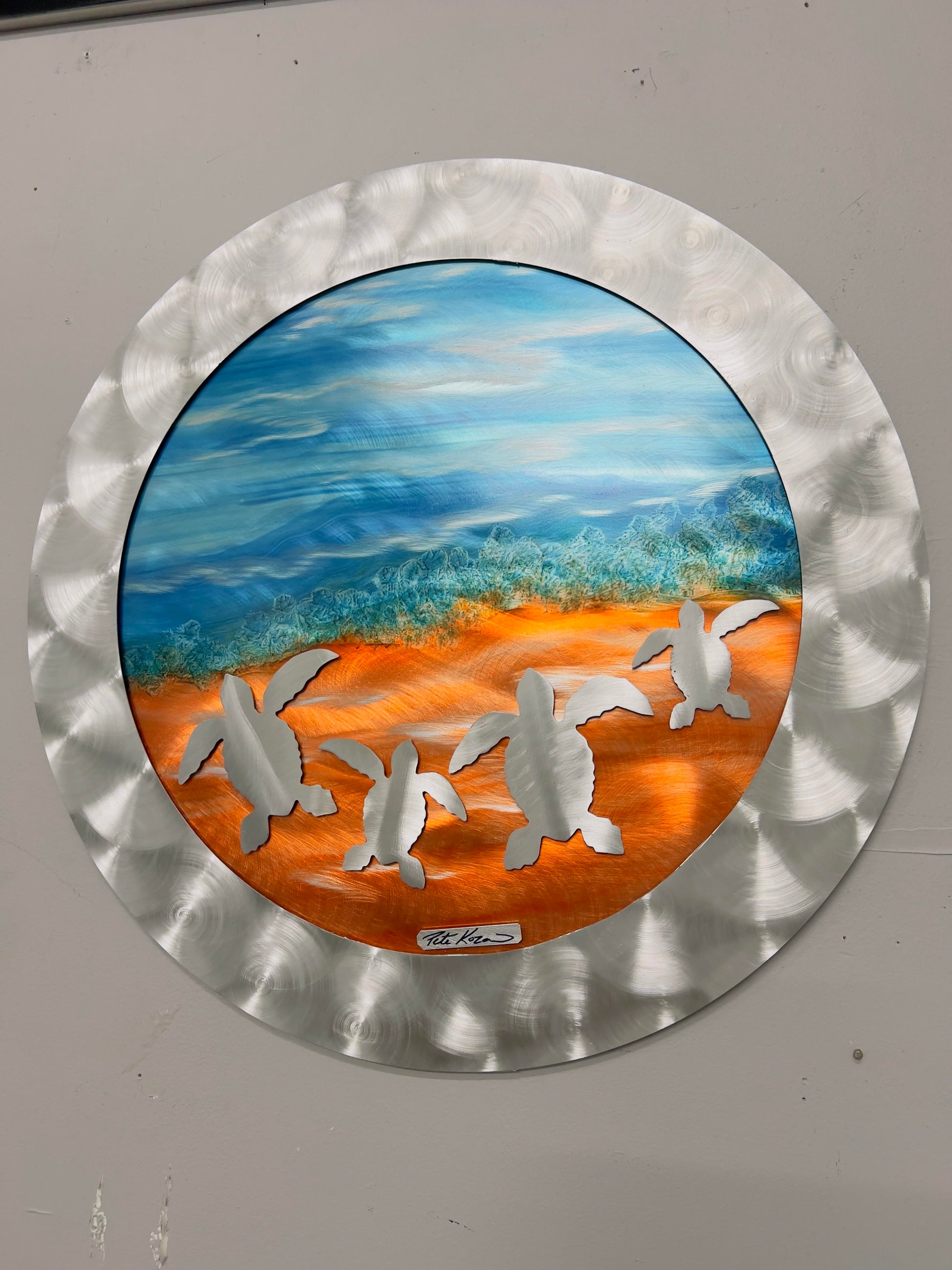 Circle Sea Turtle Scene PETE KOZA METAL ART