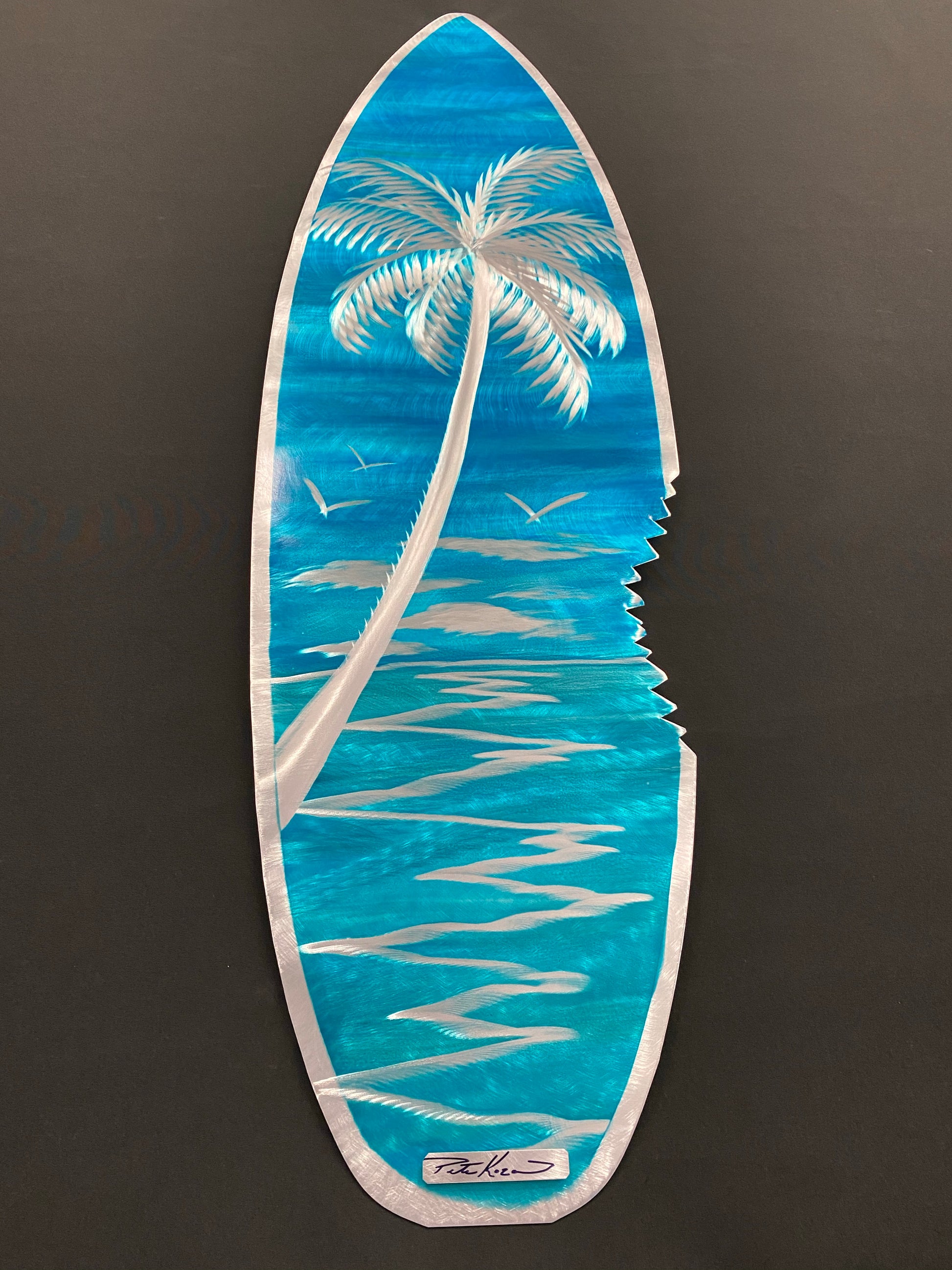 Sharkbite Blue Wave Palm Surfboard PETE KOZA METAL ART