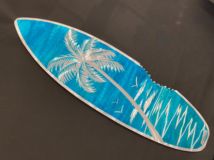 Sharkbite Blue Wave Palm Surfboard PETE KOZA METAL ART