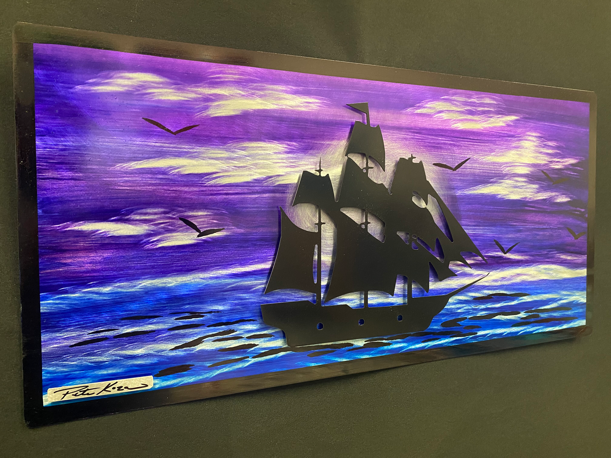 Pirate Ship Over The Purple Horizon Scene PETE KOZA METAL ART