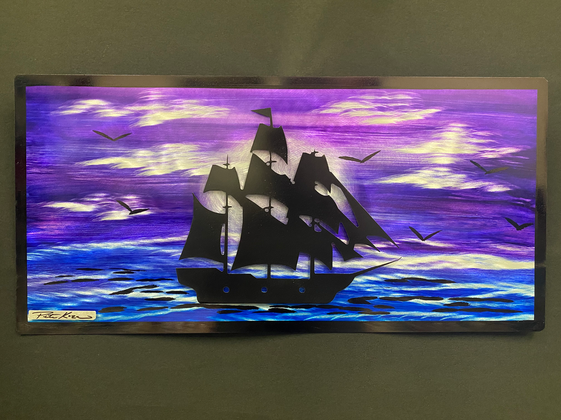 Pirate Ship Over The Purple Horizon Scene PETE KOZA METAL ART