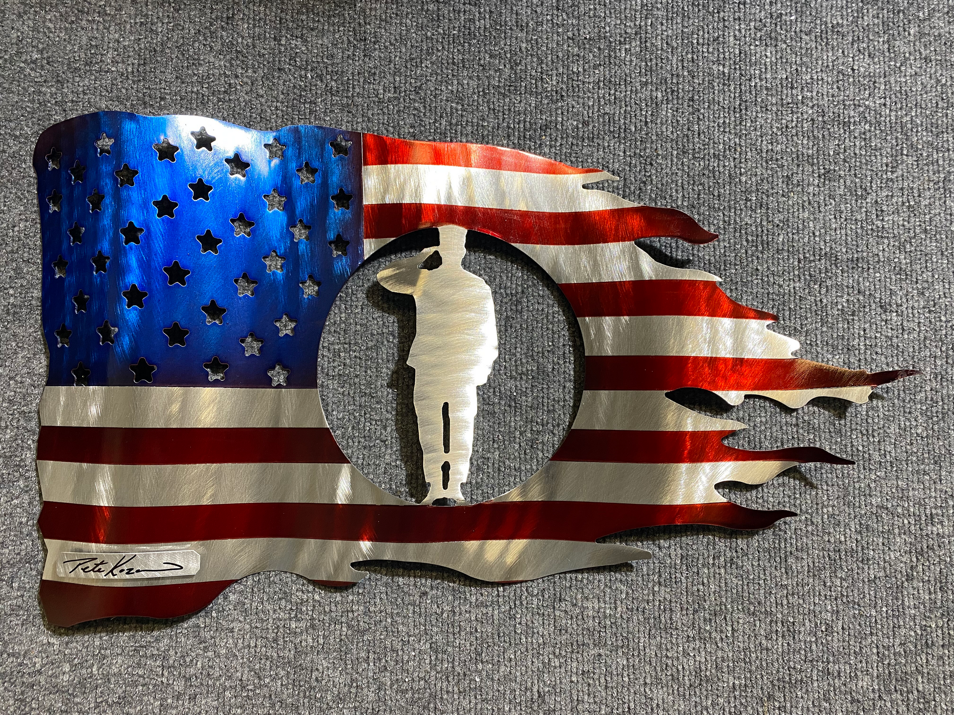 USA Saluting Soldier Flag PETE KOZA METAL ART