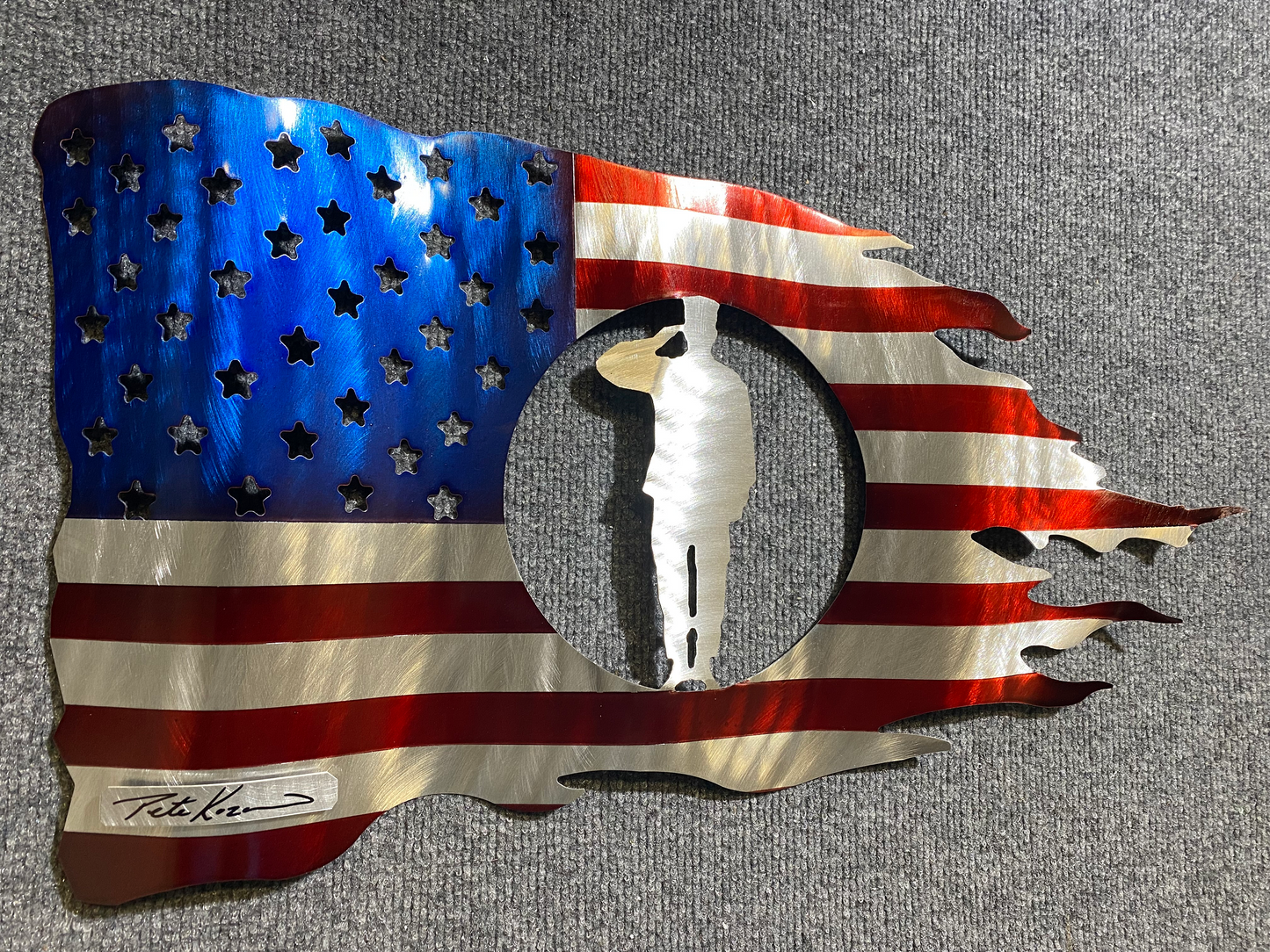 USA Saluting Soldier Flag PETE KOZA METAL ART