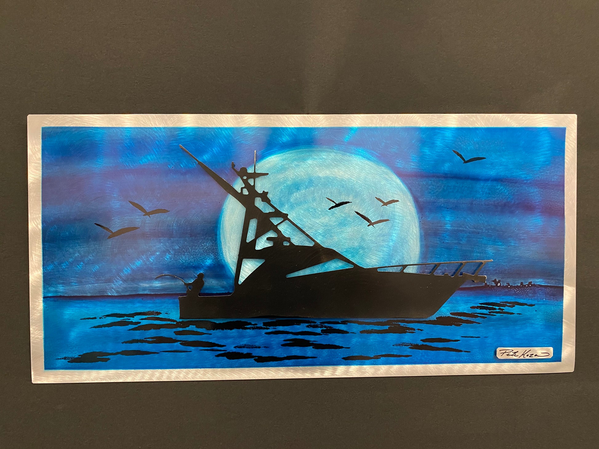 Fishing under the moon Pete Koza Metal Art