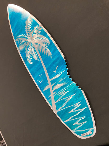 Sharkbite Blue Wave Palm Surfboard PETE KOZA METAL ART